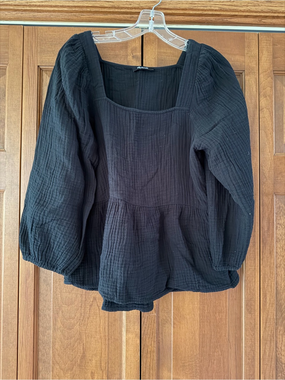 Black Puff-Sleeve Square-Neck Women's Top